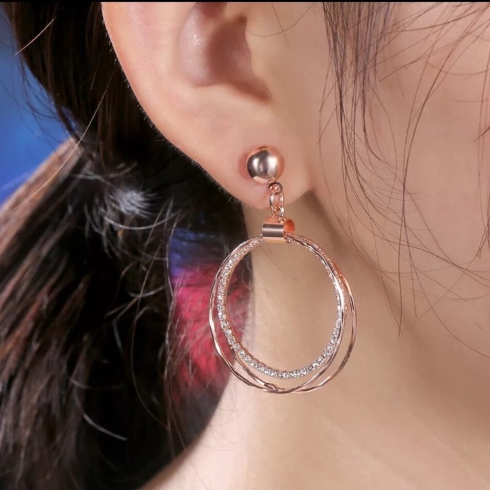 New Gold Plated Cubic Zirconia Round Stud Earring Set